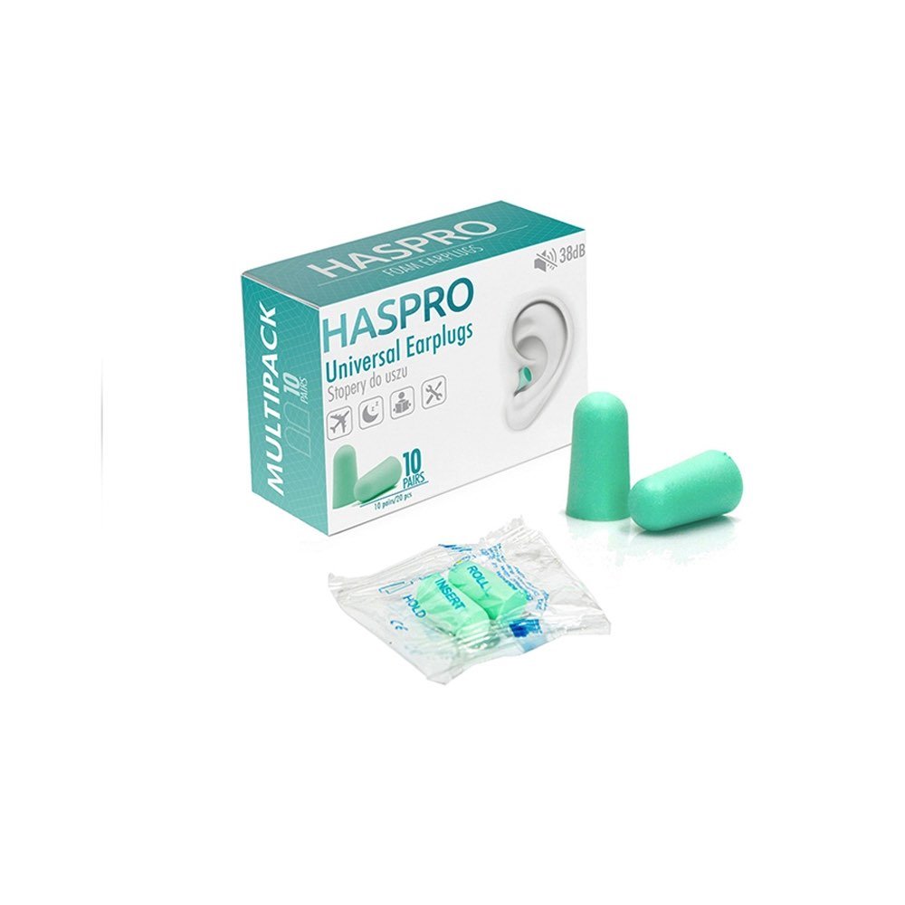 HASPRO pehmest vahust mündirohelised kõrvatropid 10-paari (38 dB)