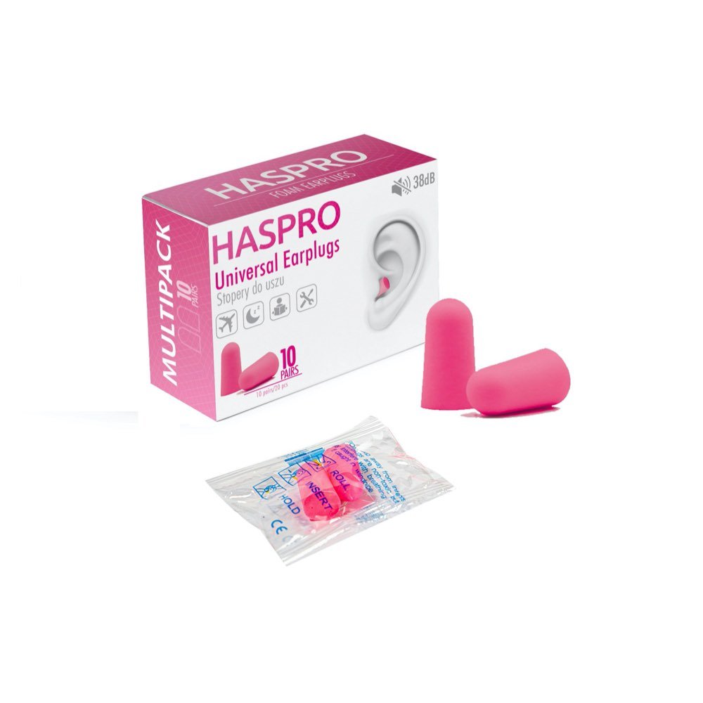 HASPRO pehmest vahust roosad kõrvatropid 10-paari (38 dB)