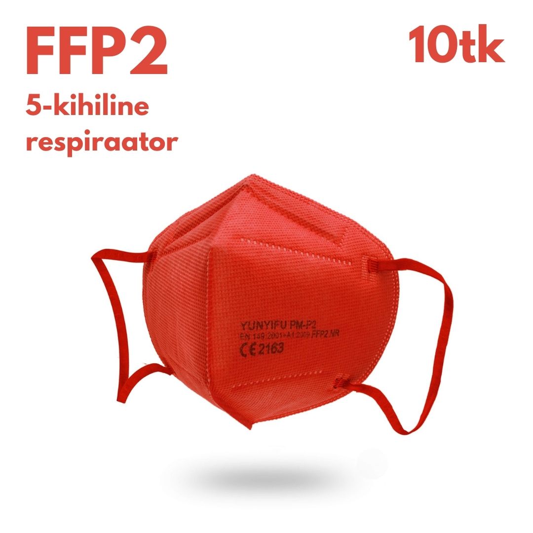 FFP2 respiraator PUNANE, 5-kihiline, 10tk pakis